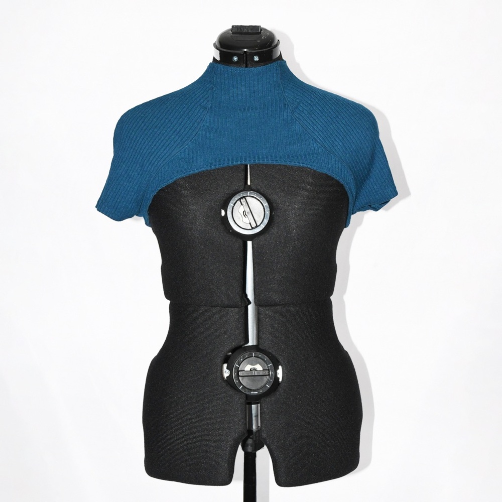 Ribbed Knit Cap Sleeve high-neck Shrug Bolero